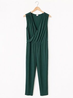 Halston Heritage Teal Green Faux Wrap Jumpsuit Minimalist Luxe Comfy Soft
